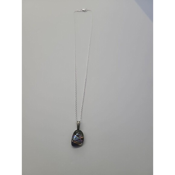 Vintage Handcrafted Dichroic Glass Pendant Necklace Iridescent Rainbow Art Glass - Picture 10 of 12